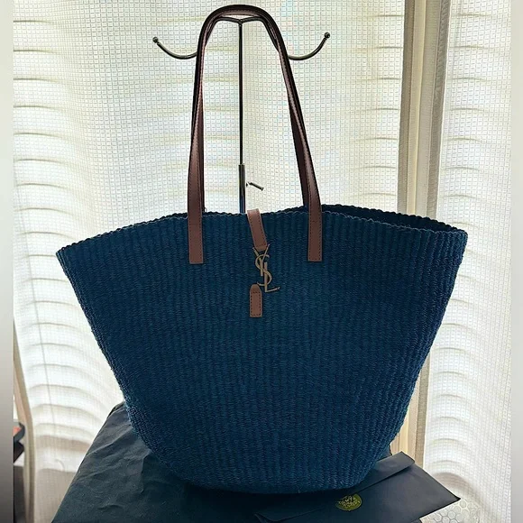 NWT Saint Laurent YSL Borsa A Mano Hobo Tote Bag In Blue/Orchid Brick - Picture 15 of 17